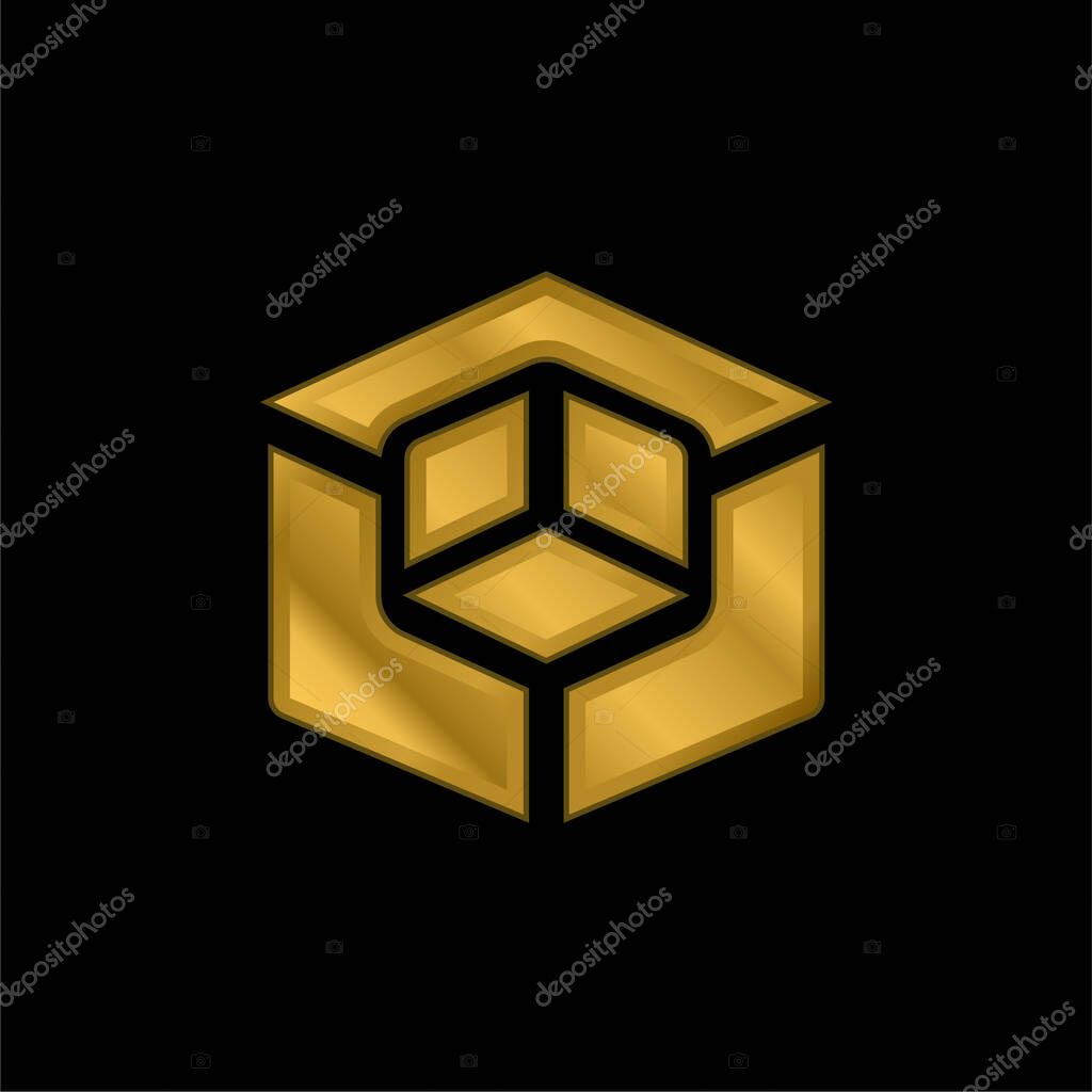 3d Modeling gold plated metalic icon or logo vector