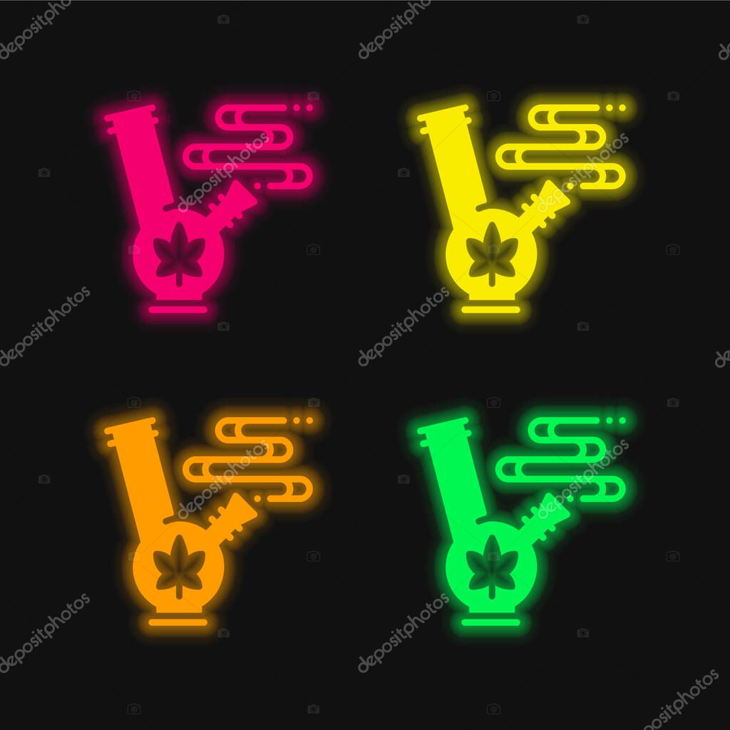 Bong four color glowing neon vector icon