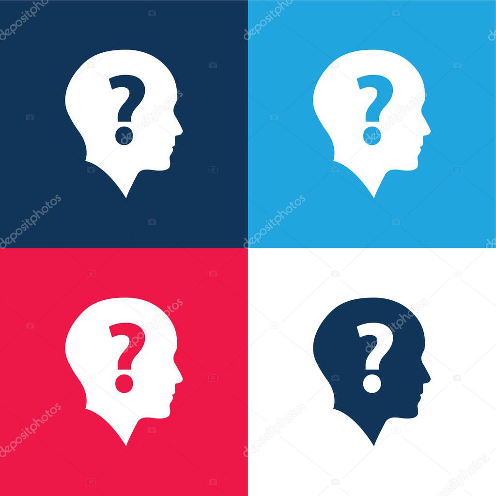 Bald Head With Question Mark blue and red four color minimal icon set