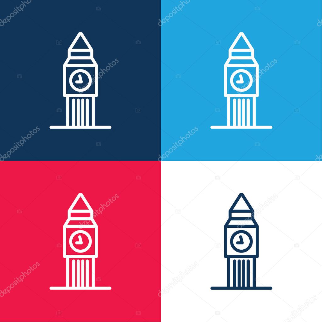 Big Ben blue and red four color minimal icon set