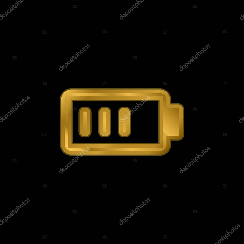 Battery Charge Almost Full gold plated metalic icon or logo vector