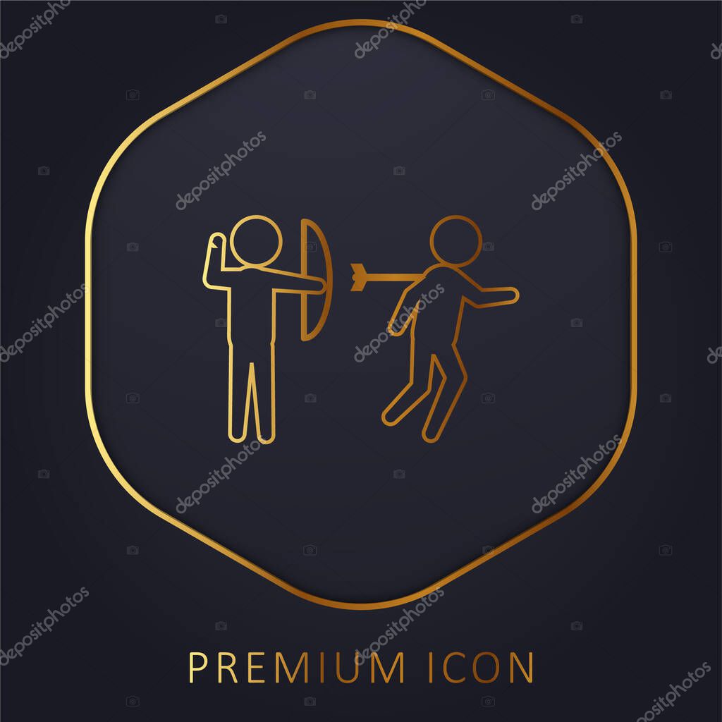 Archer Criminal Hurting A Person For His Back With An Arrow Of An Arch golden line premium logo or icon