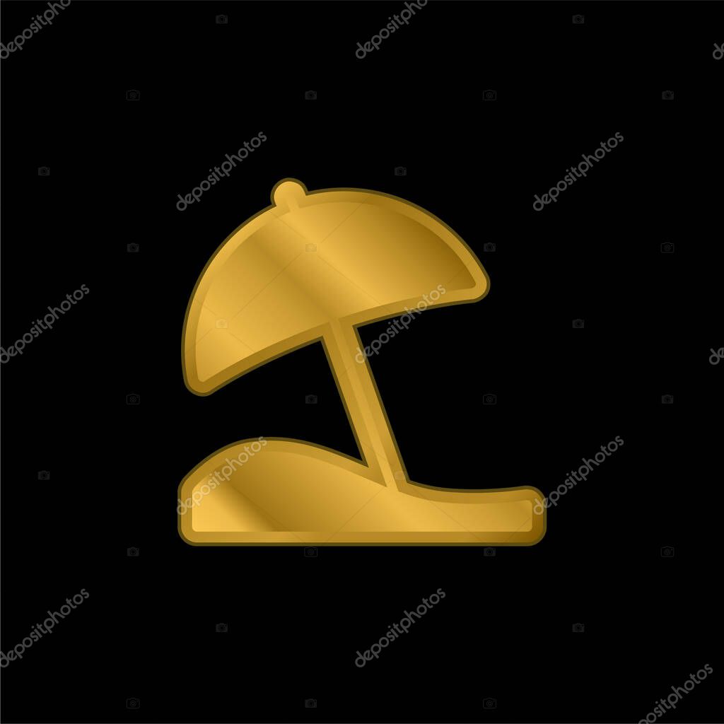Beach Umbrella gold plated metalic icon or logo vector