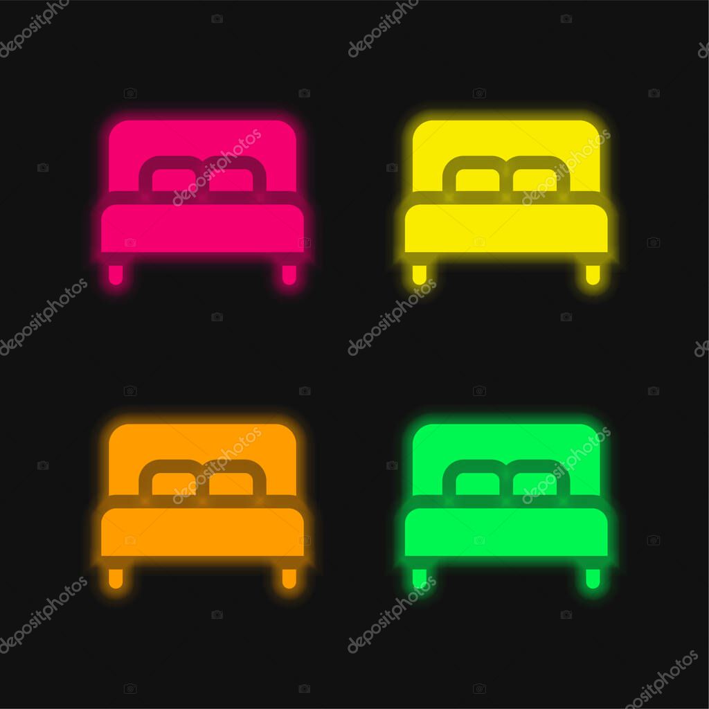 Bed four color glowing neon vector icon