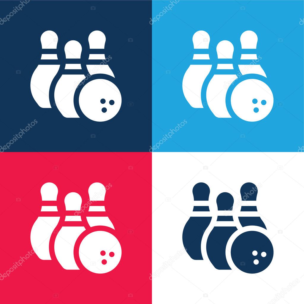 Bowling blue and red four color minimal icon set