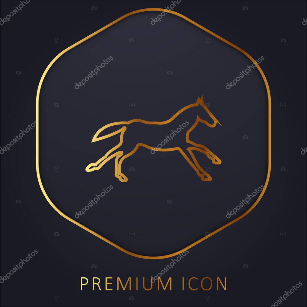 Black Running Horse golden line premium logo or icon
