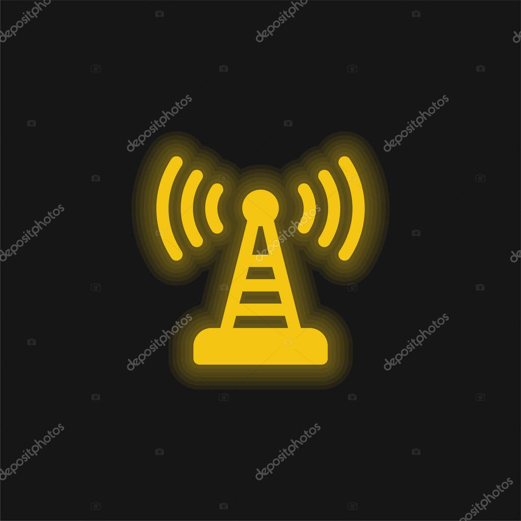Antenna yellow glowing neon icon