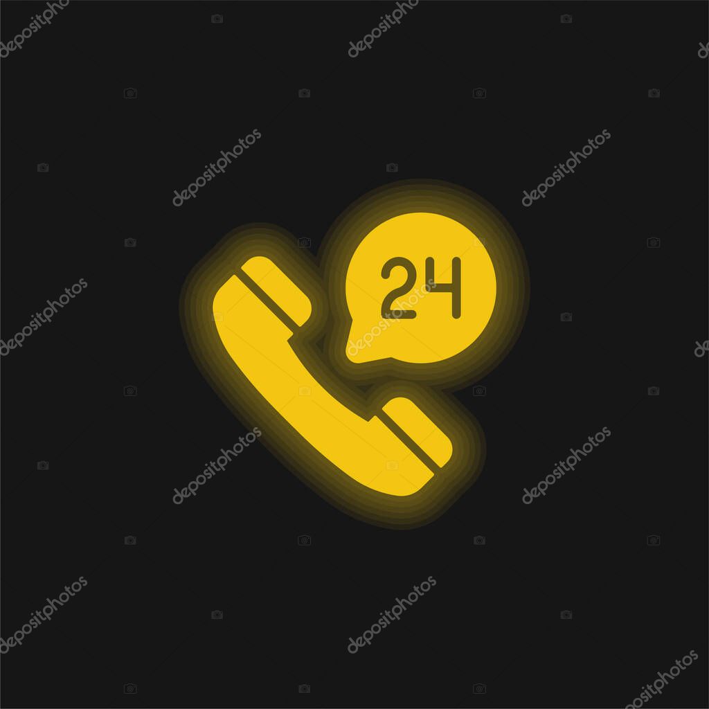 24 Hours yellow glowing neon icon