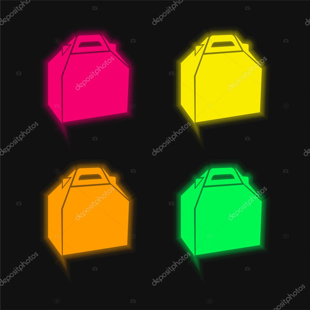 Box Of Food Package four color glowing neon vector icon
