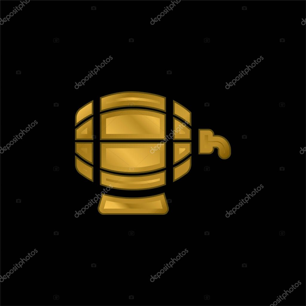 Beer Barrel gold plated metalic icon or logo vector