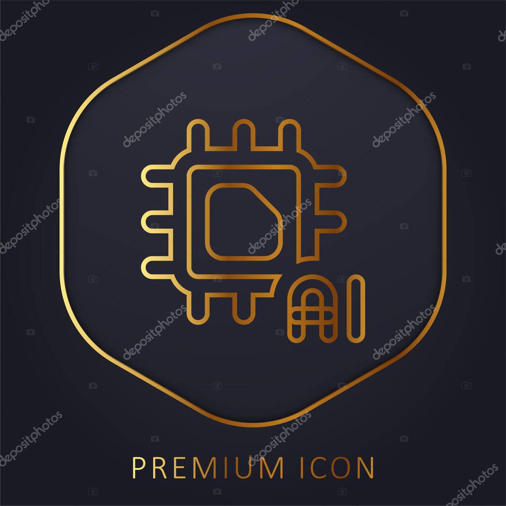 Artificial Intelligence golden line premium logo or icon