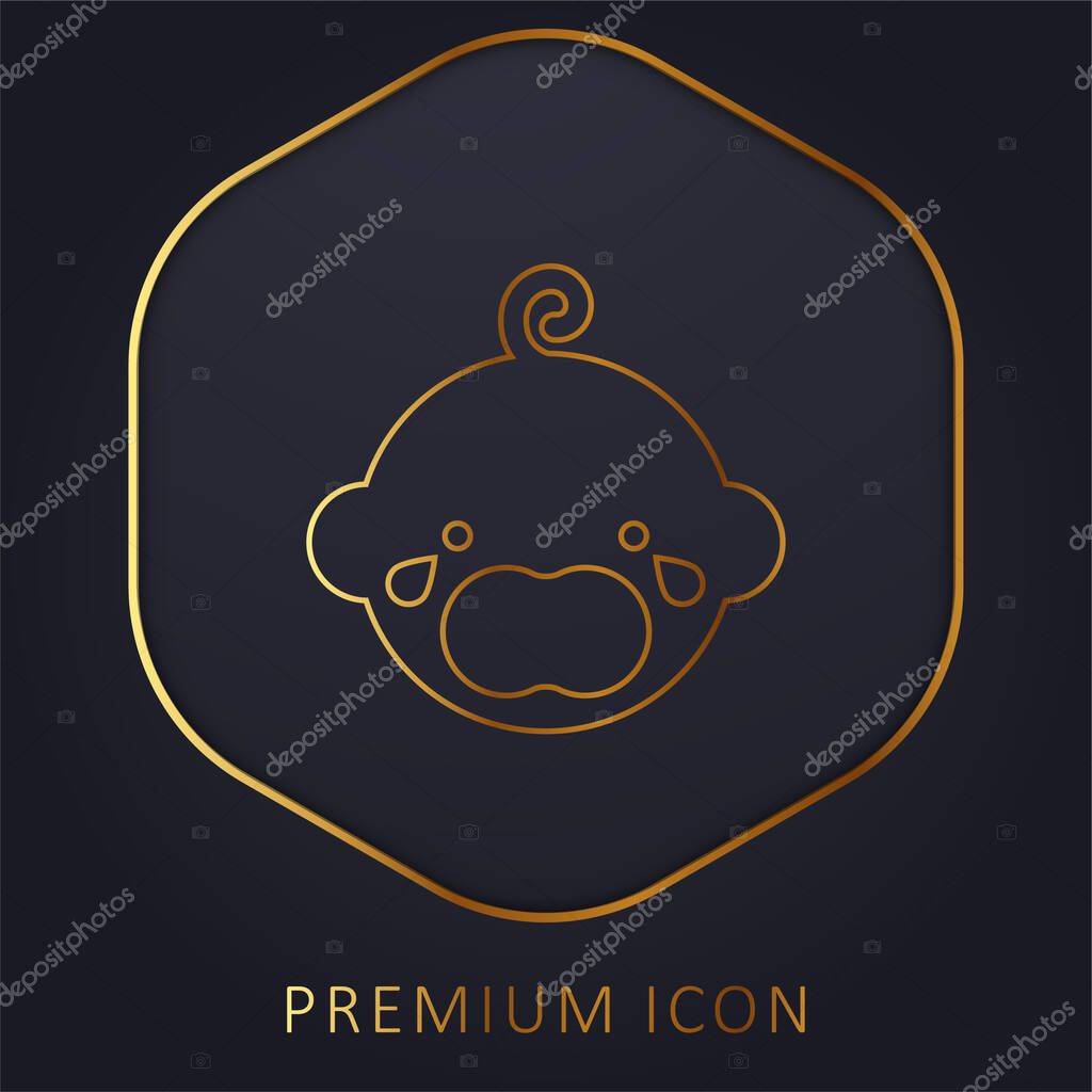 Baby Crying golden line premium logo or icon