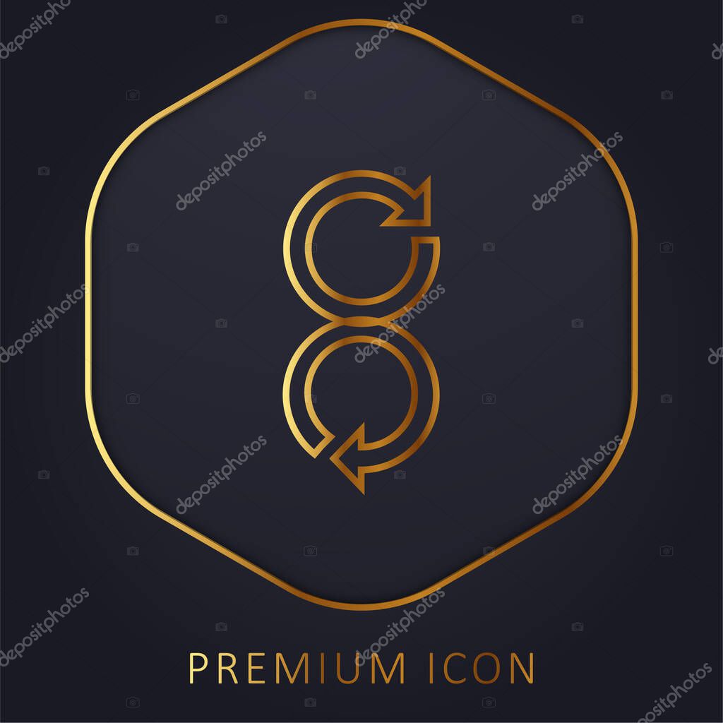 Arrows Rotating In Opposite Directions golden line premium logo or icon