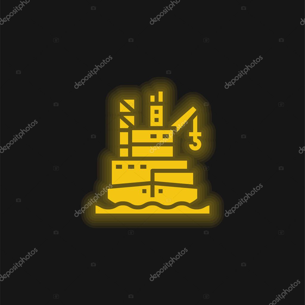 Barge yellow glowing neon icon