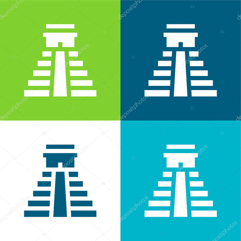 Aztec Pyramid Flat four color minimal icon set
