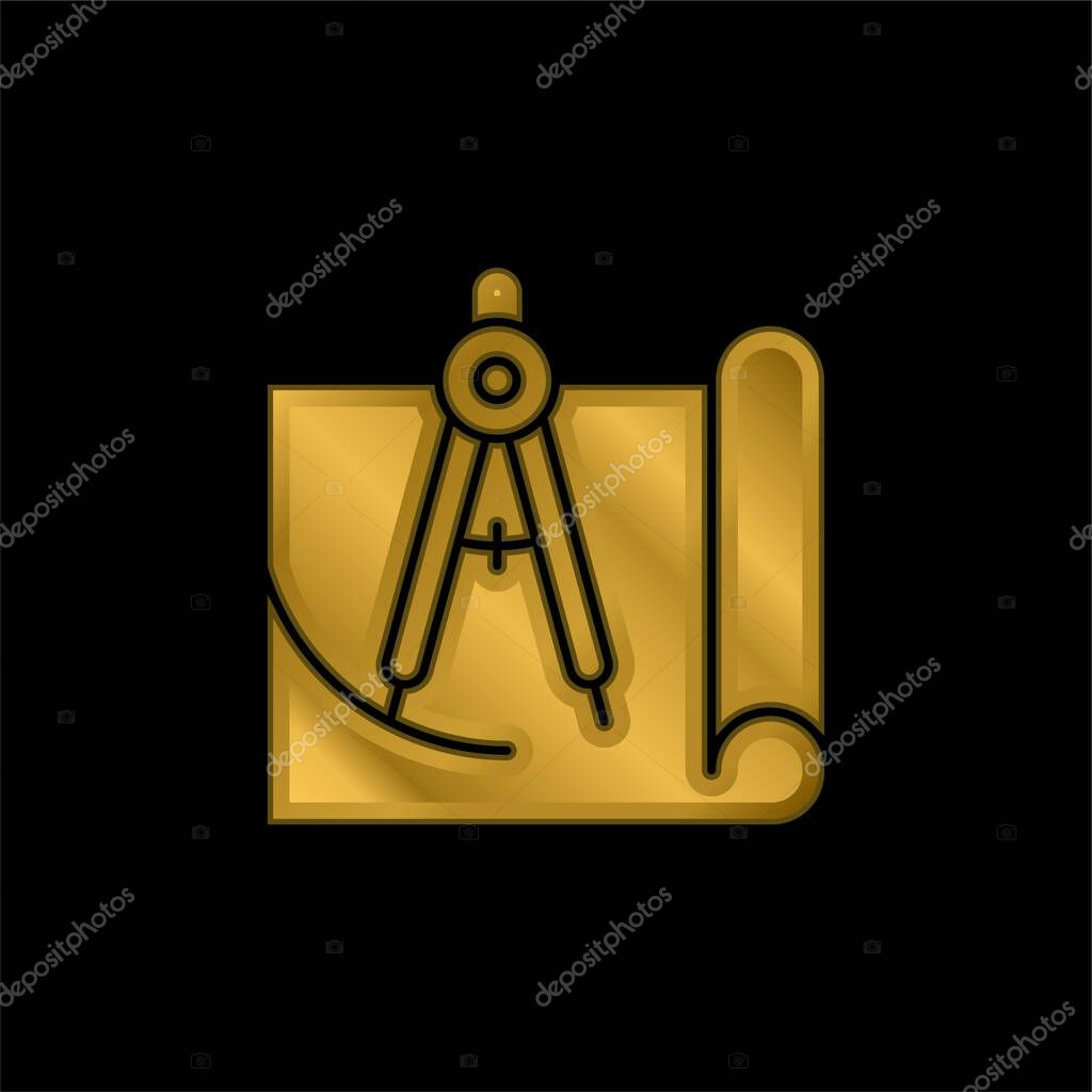 Blueprint gold plated metalic icon or logo vector