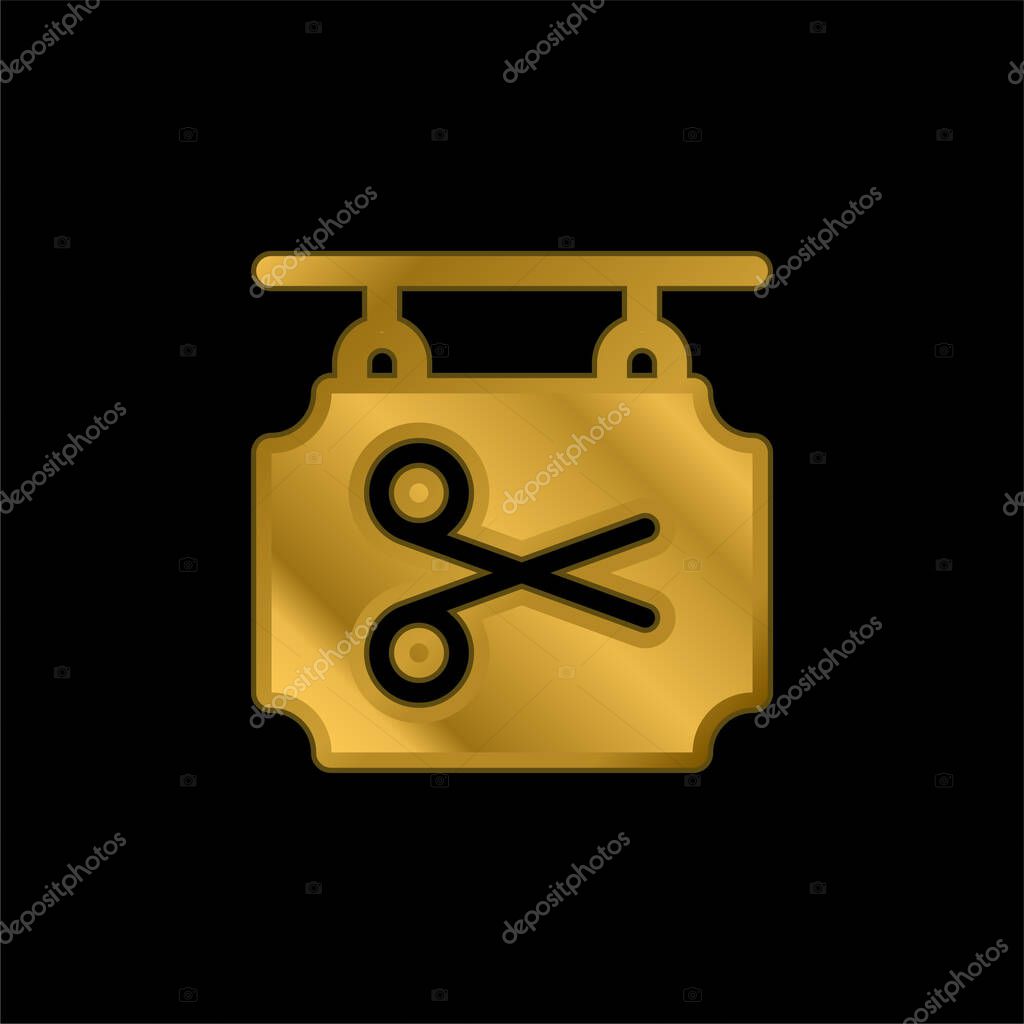 Barbershop gold plated metalic icon or logo vector