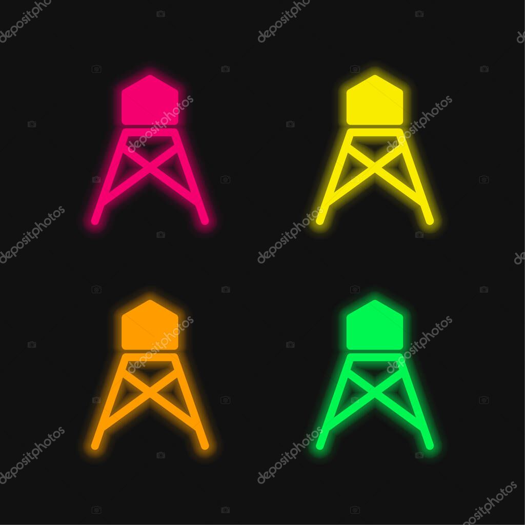 Big Water Tank four color glowing neon vector icon