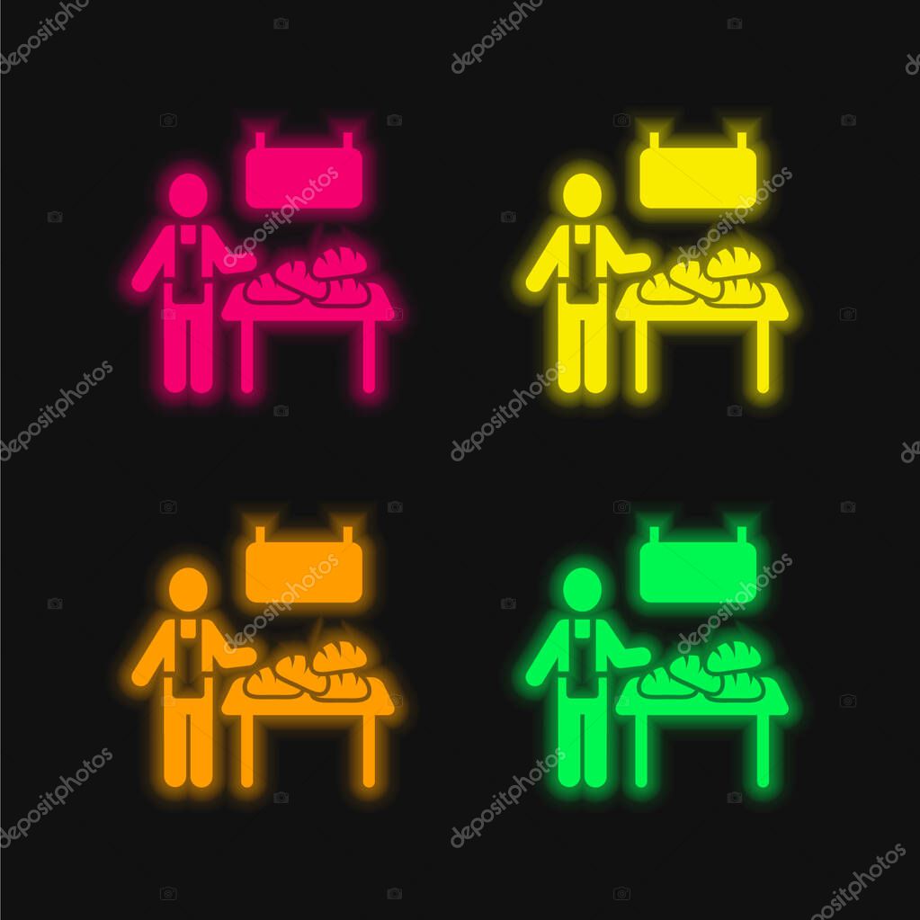 Bakery Vendor four color glowing neon vector icon
