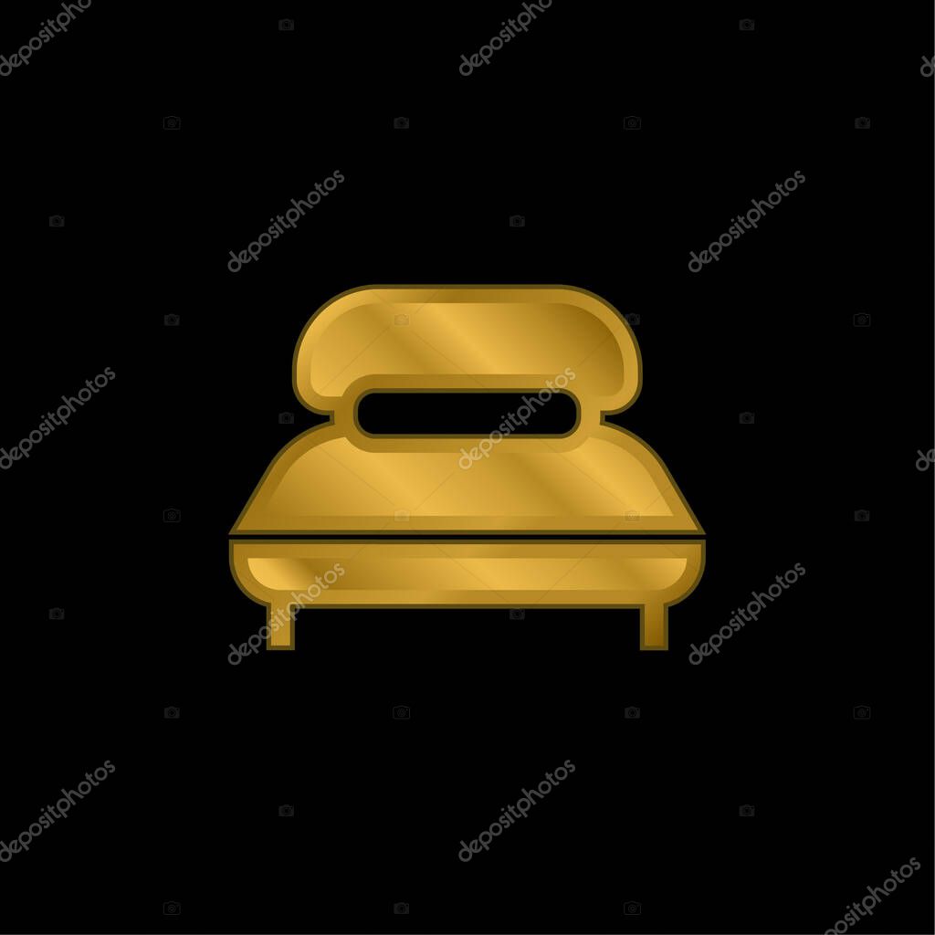 Big Bed With Long Pillow gold plated metalic icon or logo vector