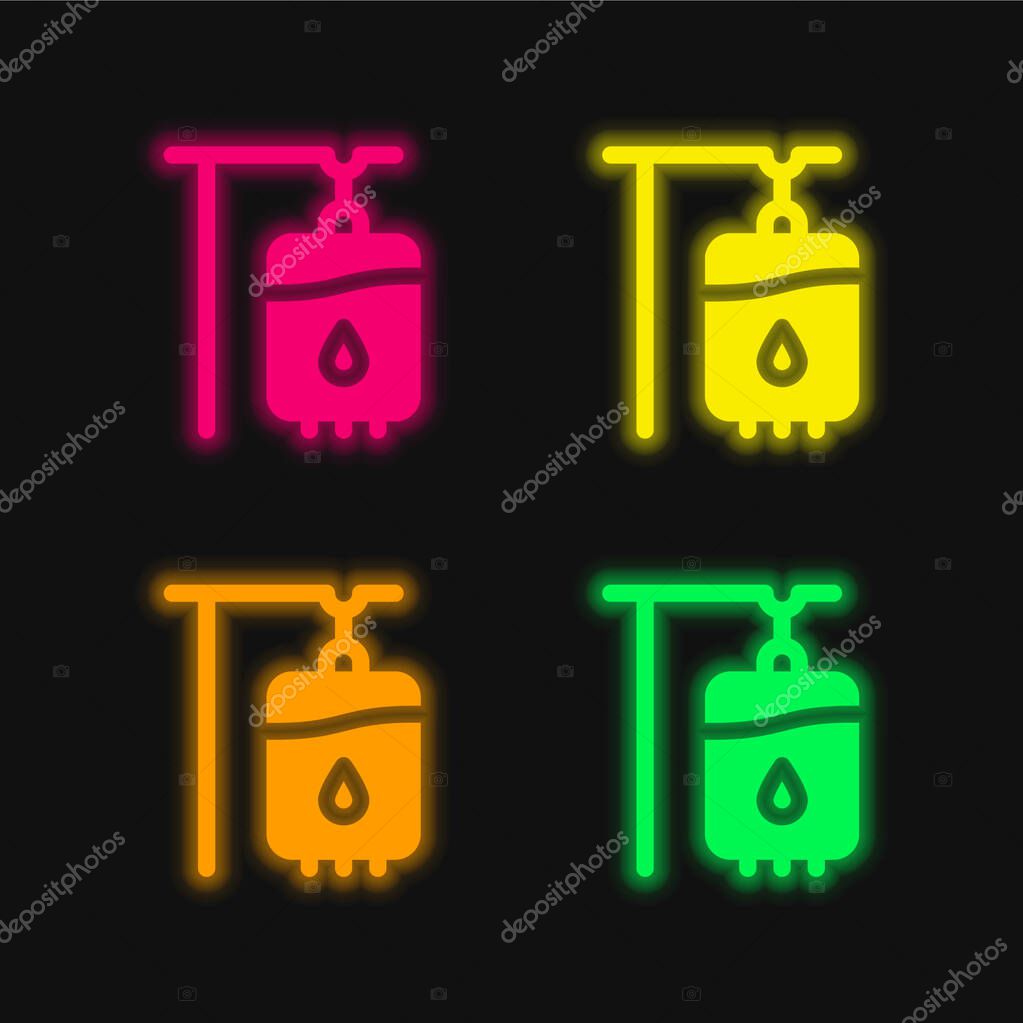 Blood Transfusion four color glowing neon vector icon