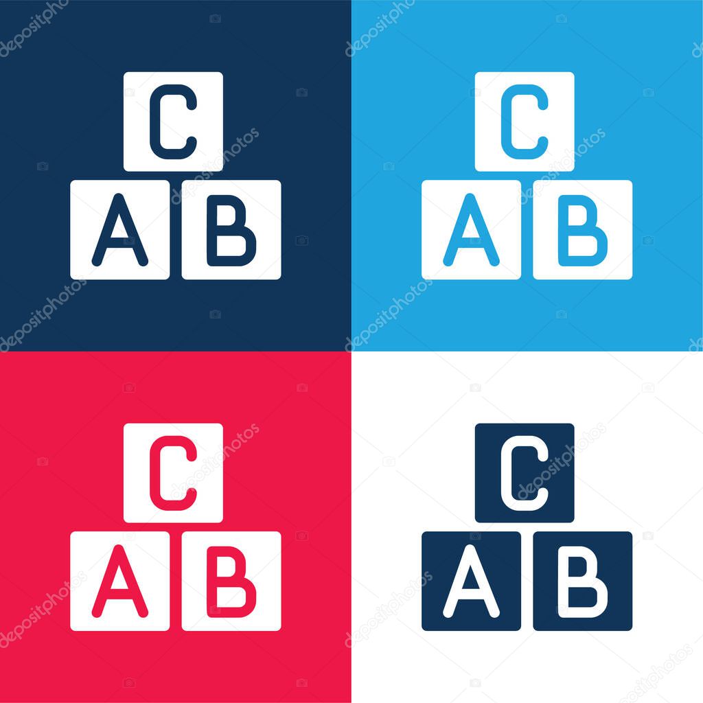 ABC Blocks blue and red four color minimal icon set