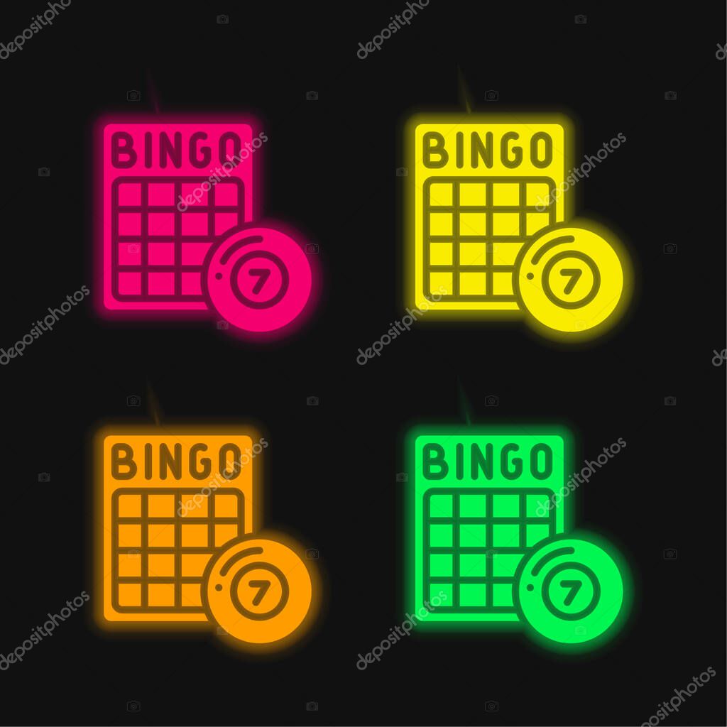 Bingo four color glowing neon vector icon