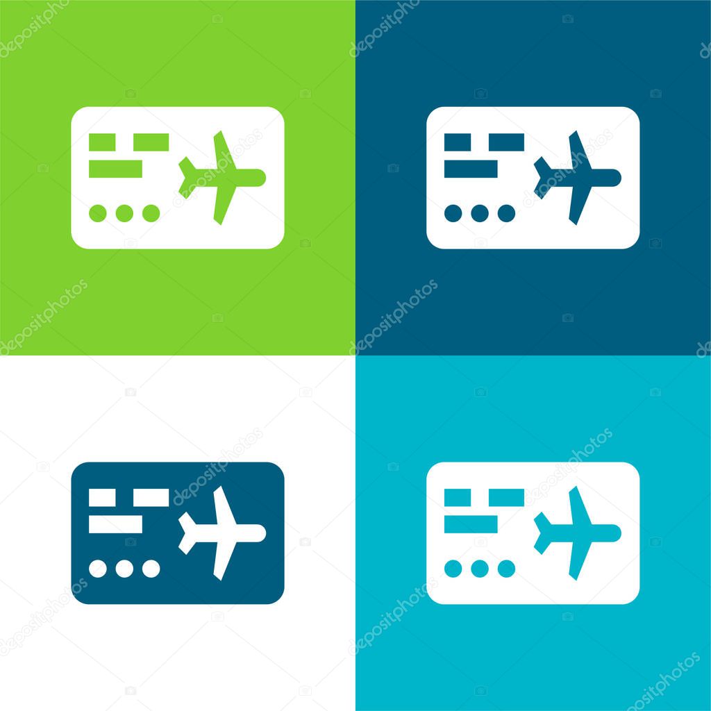 Boarding Pass Flat four color minimal icon set