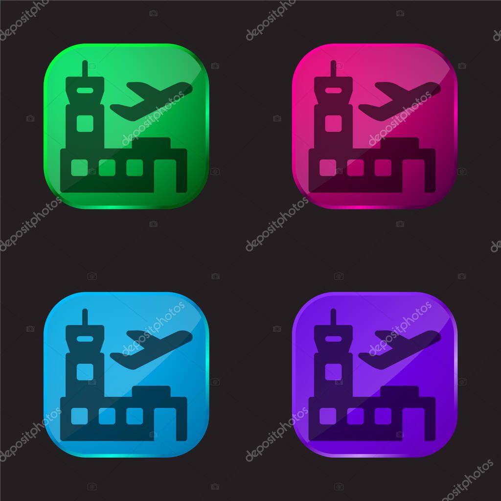 Airport four color glass button icon