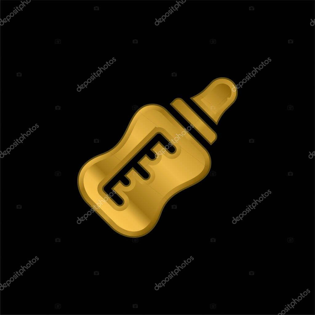 Baby Bottle gold plated metalic icon or logo vector