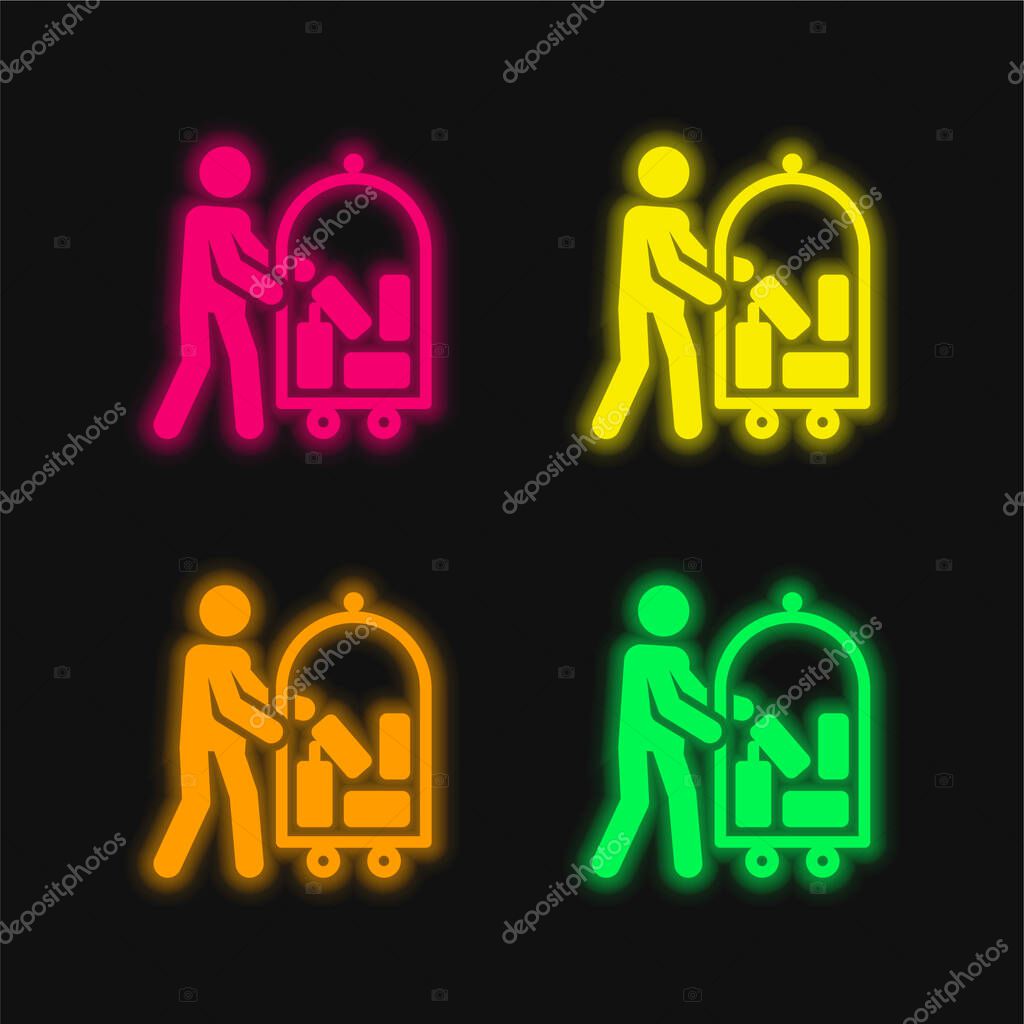 Bellboy four color glowing neon vector icon