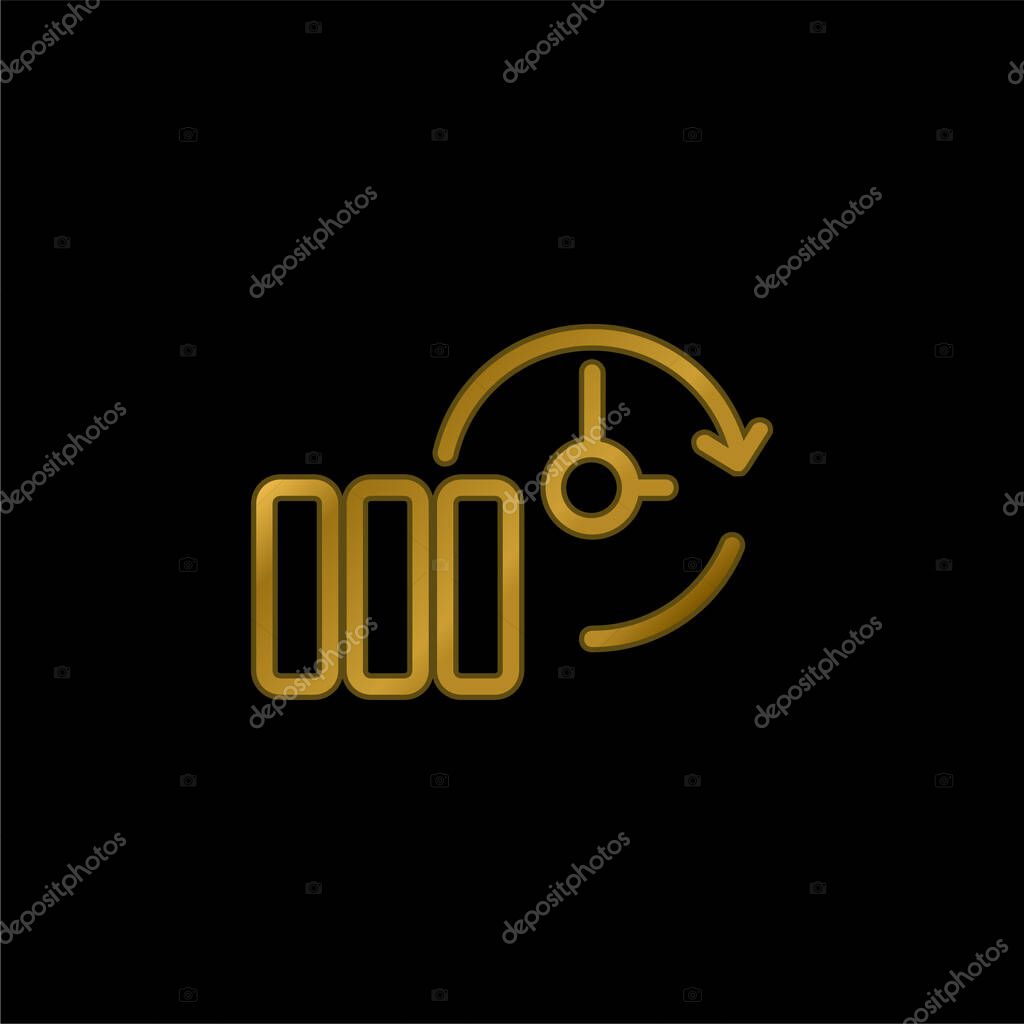 Backup Thin Outline Symbol In A Circle gold plated metalic icon or logo vector