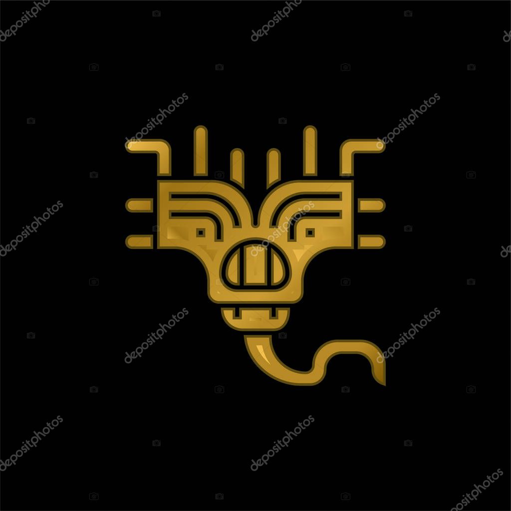 Alien gold plated metalic icon or logo vector