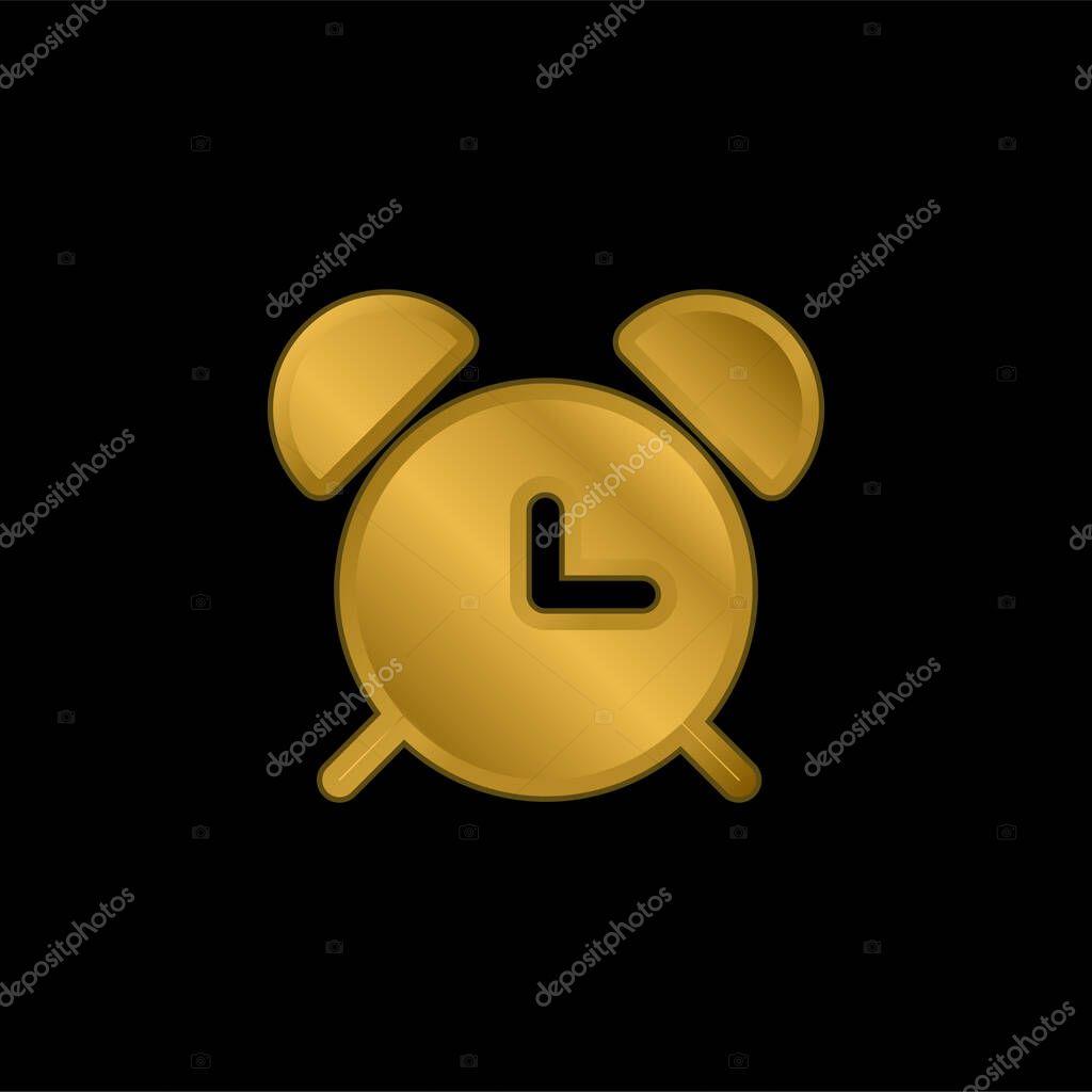 Alarmclock With Bells gold plated metalic icon or logo vector
