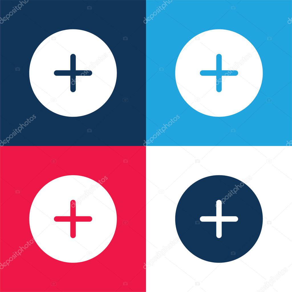 Add Black Circular Button blue and red four color minimal icon set