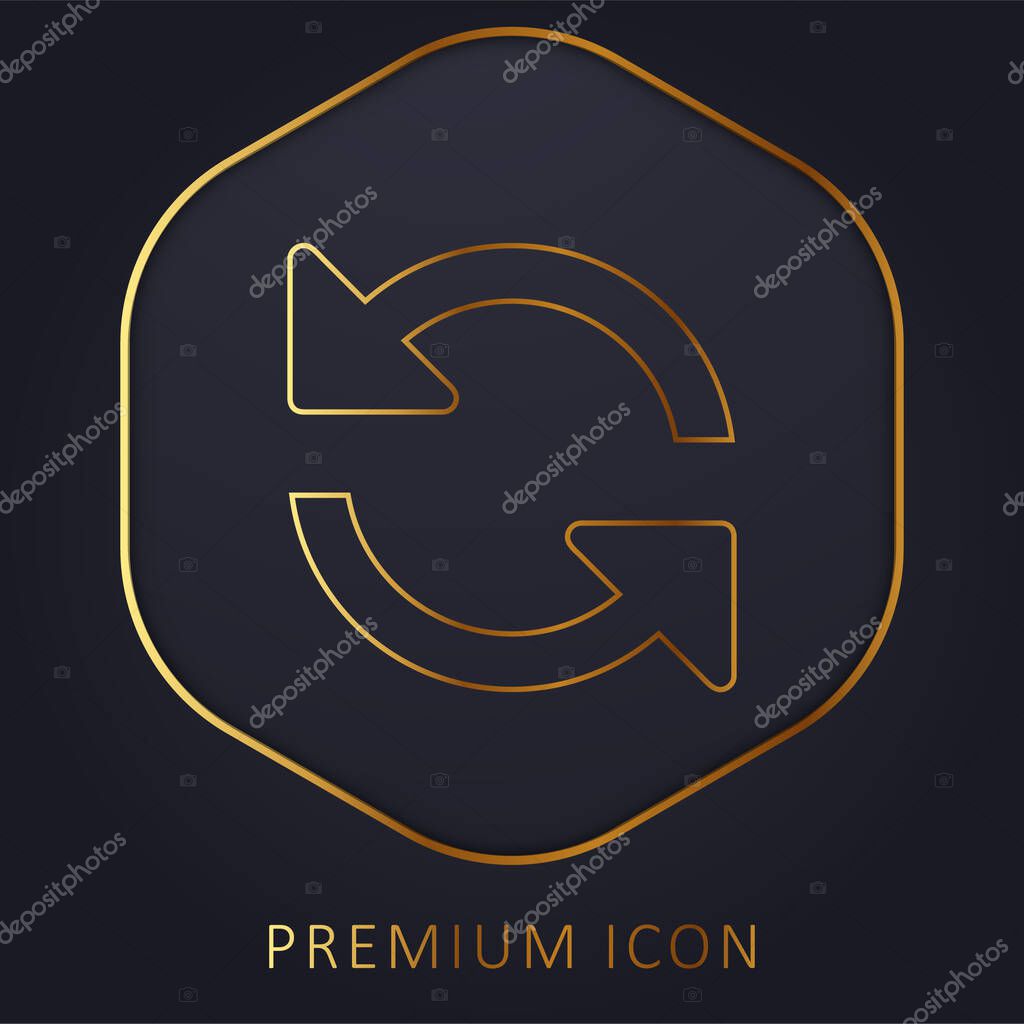 Arrows Couple Counterclockwise Rotating Symbol golden line premium logo or icon