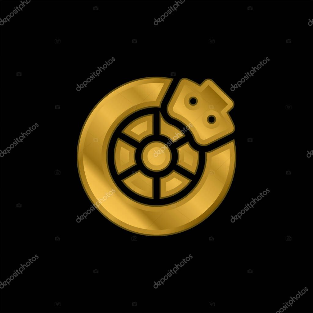 Brake gold plated metalic icon or logo vector