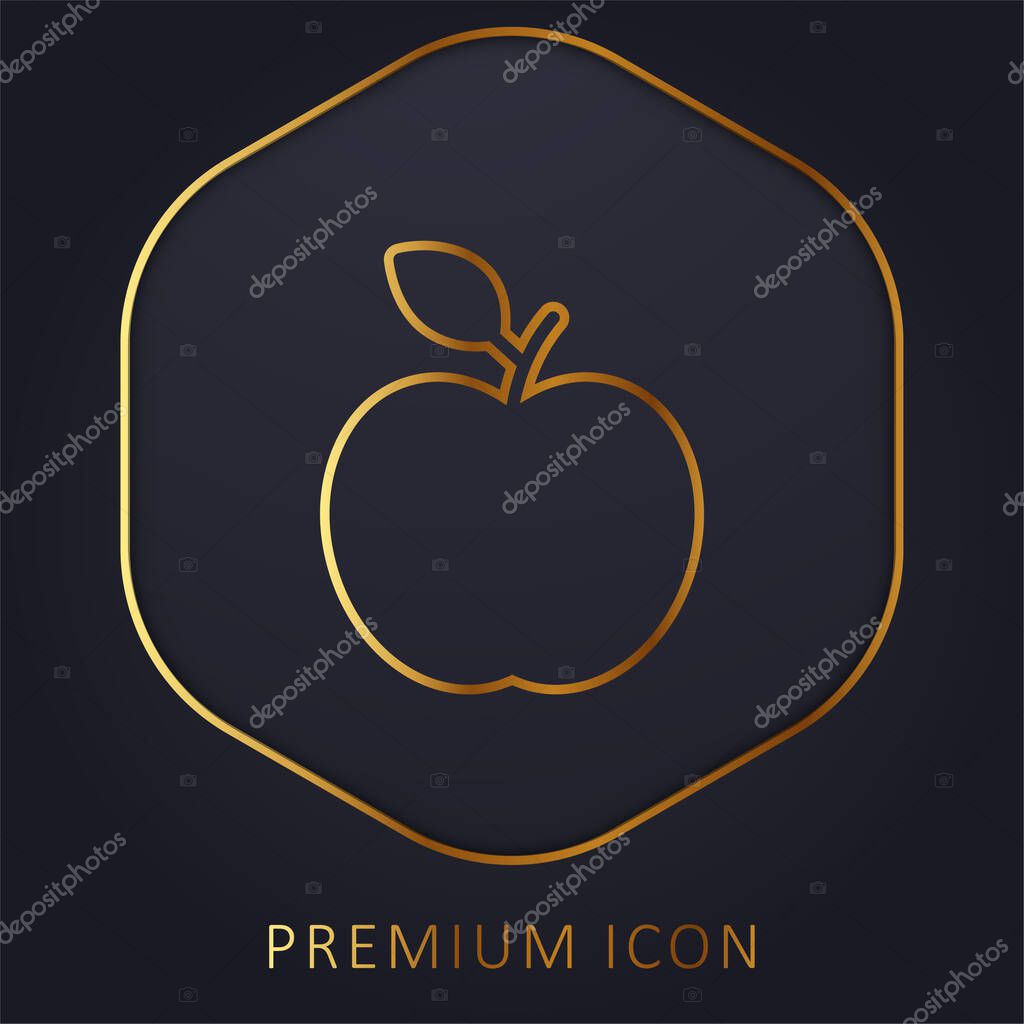 Apple With Leaf golden line premium logo or icon