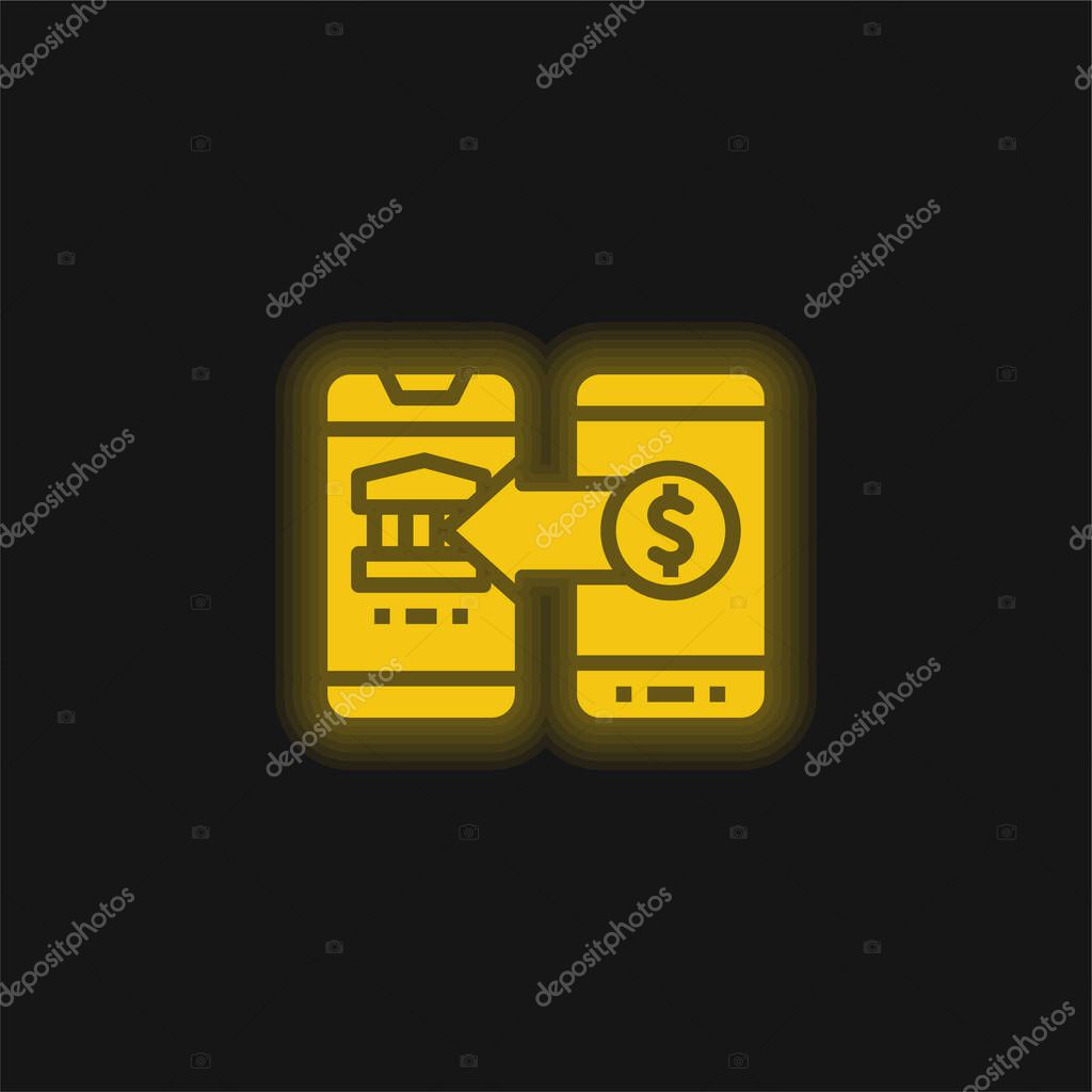 Bank yellow glowing neon icon