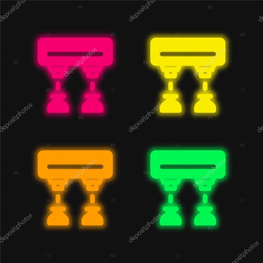 Assembly Line four color glowing neon vector icon