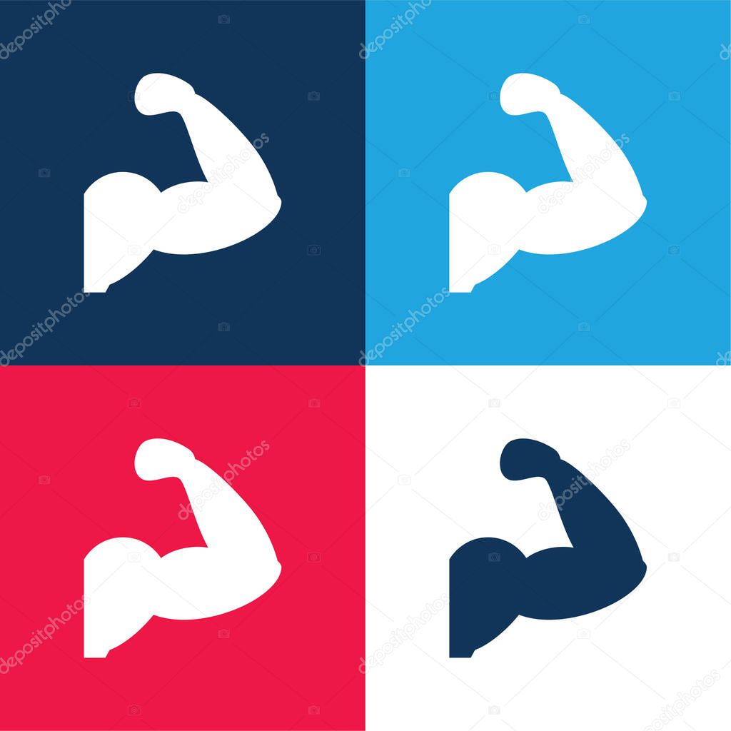 Arm Muscles Silhouette blue and red four color minimal icon set