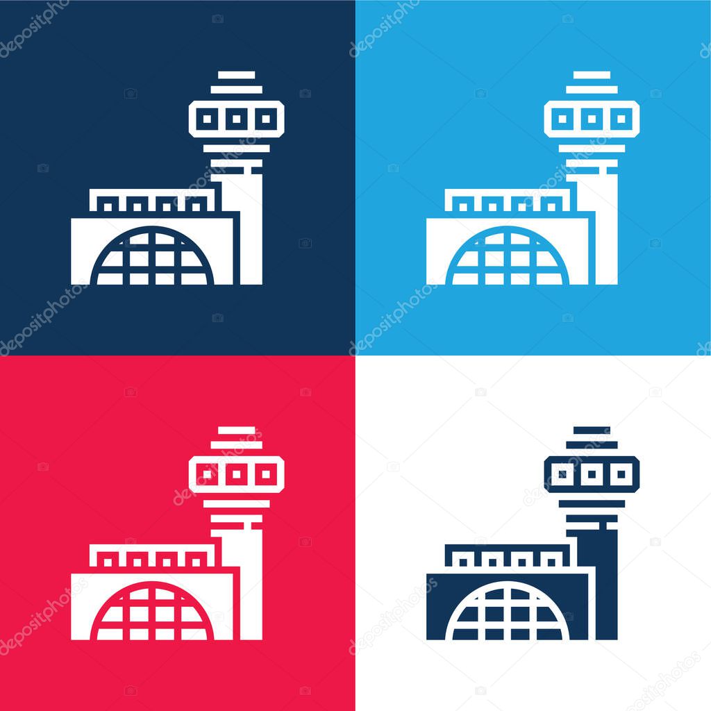 Airport blue and red four color minimal icon set