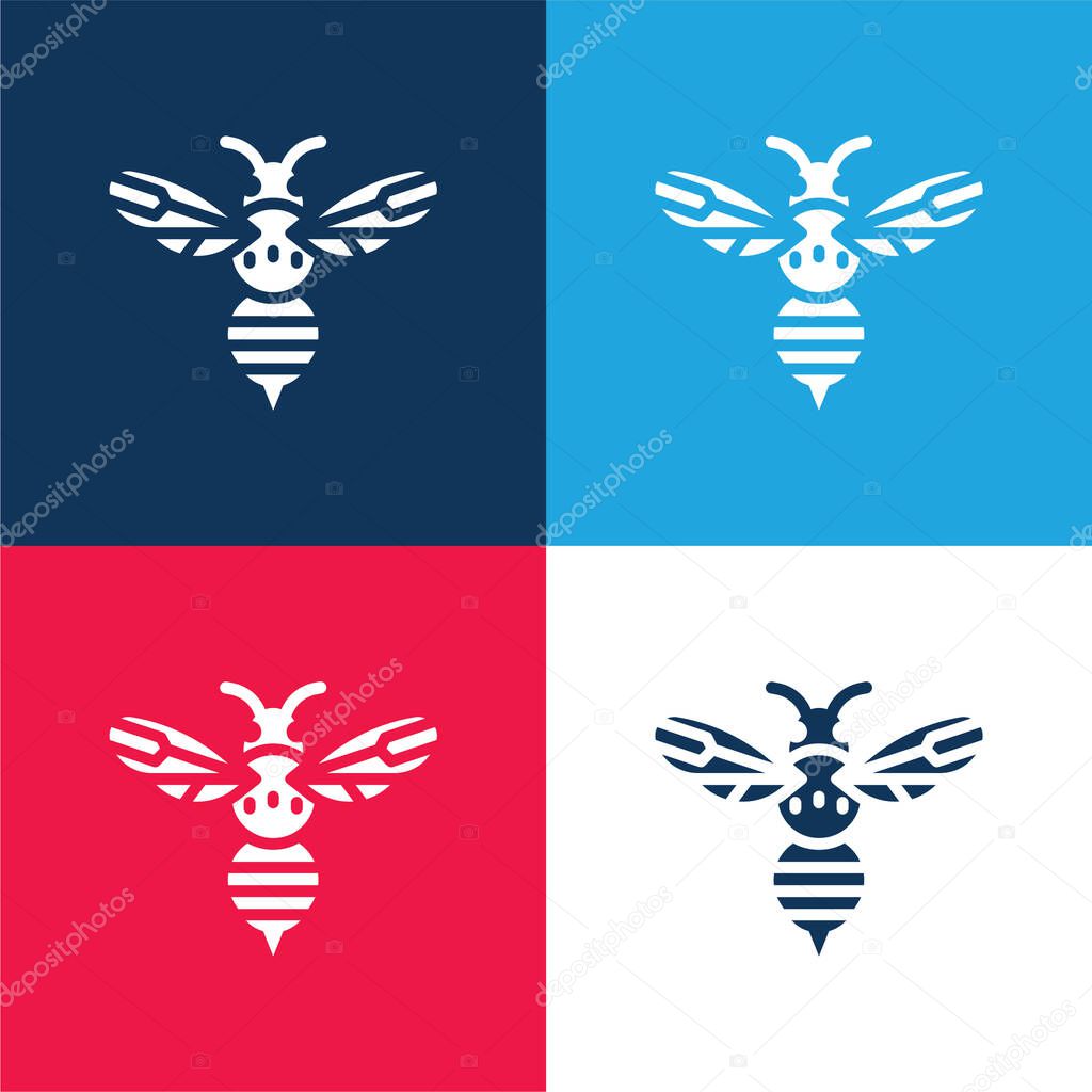 Bee blue and red four color minimal icon set