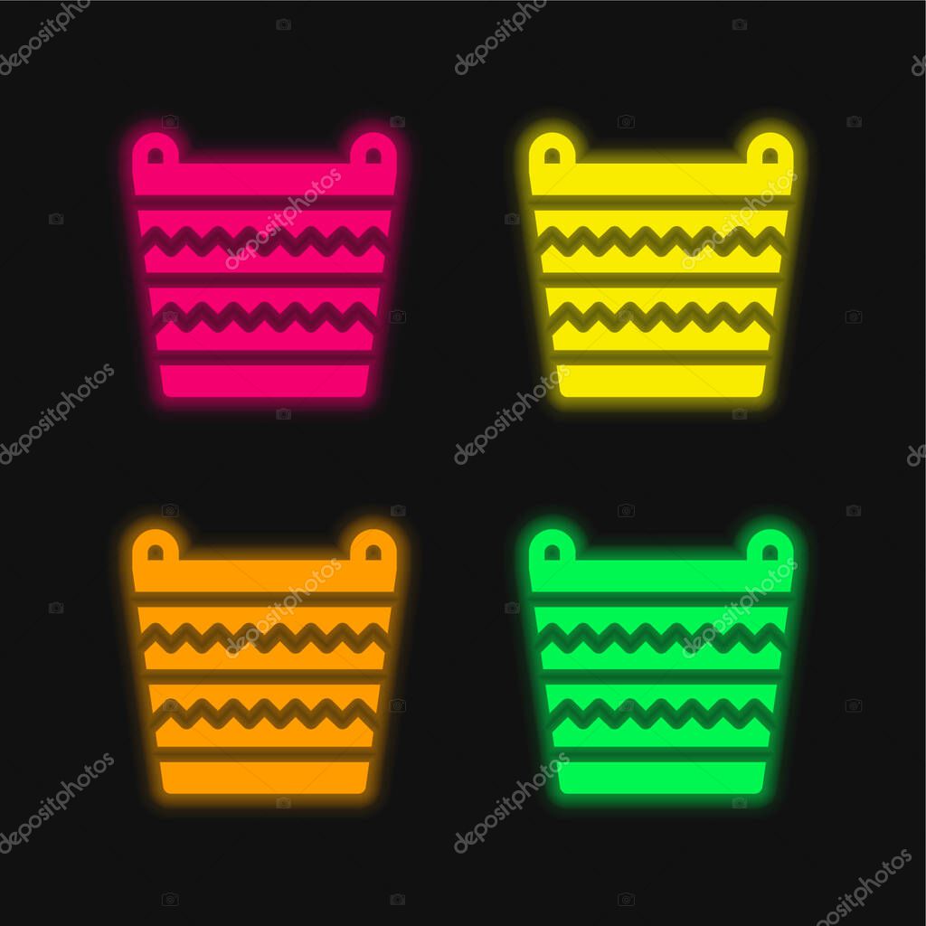 Basket four color glowing neon vector icon