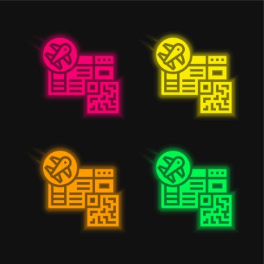 Biniş kartı dört renk parlayan neon vektör simgesi