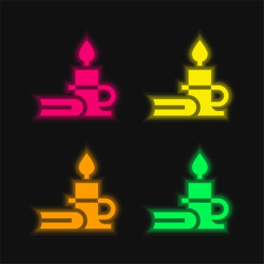 Kitap dört renk parlayan neon vektör simgesi