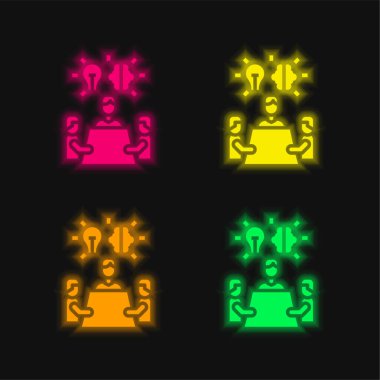 Beyin fırtınası dört renkli parlak neon vektör simgesi