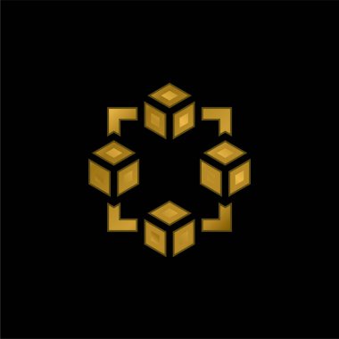 Blockchain gold plated metalic icon or logo vector clipart
