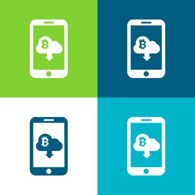 Bulutlu Bitcoin İşareti Aşağı Ok İndirme Sembolü Cep Telefonu Ekran Düz Düz 4 renk minimal simgesi
