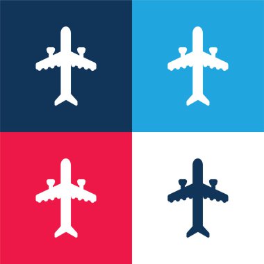Aeroplane With Two Engines blue and red four color minimal icon set clipart